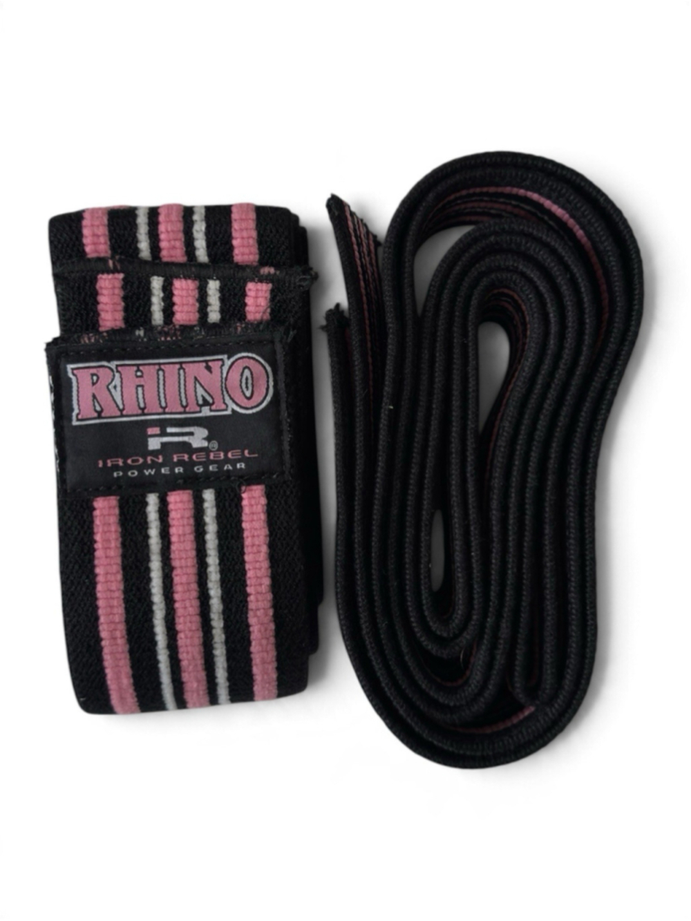 Iron Rebel Rhino Knee Wraps Pair Black Pink Powerlifting Squat Support 48"